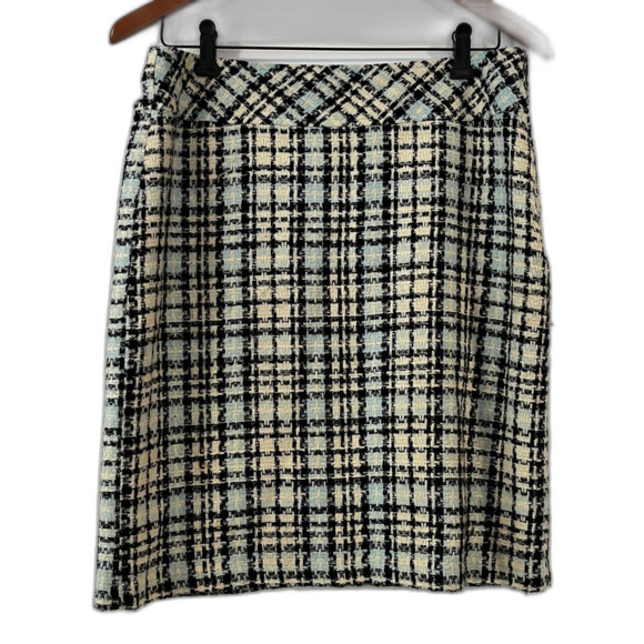 Karen Kane Lifestyle Blue Black Boucle Plaid Knee Length Pencil Skirt Size 6 - Picture 2 of 5